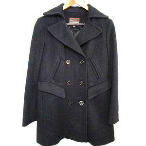 Cole Haan Black Wool Blend Military Style Mid Length Pea Coat Women Sz 2